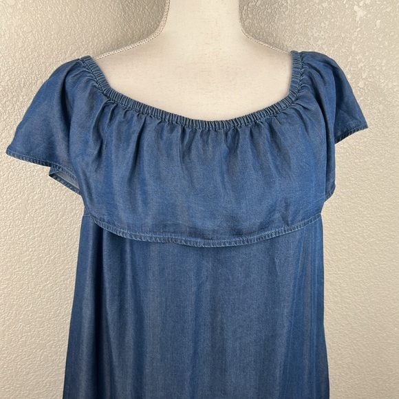 Halston Dark Chambray Boho Spring Vacation Ruffle Summer Casual Dress Size Large - Picture 2 of 6